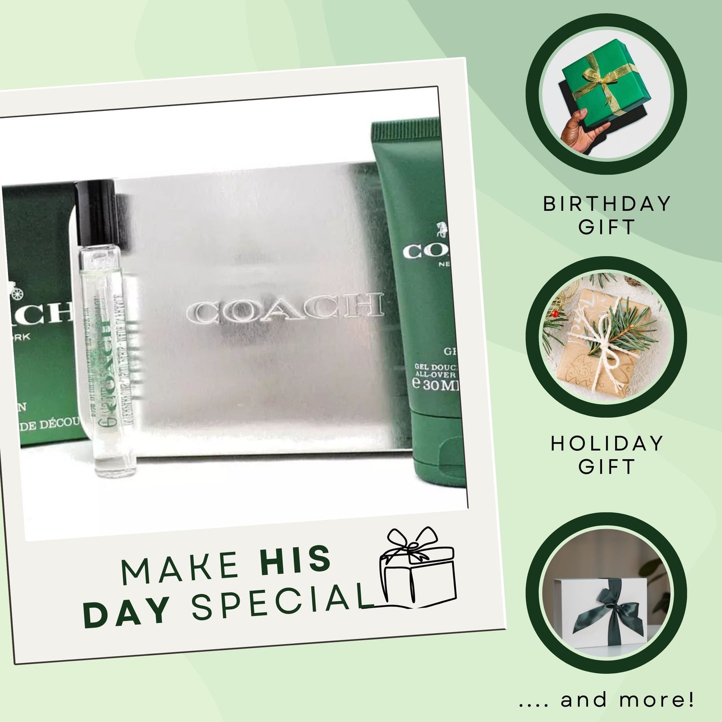 Coach Green Mini Gift Set for Men – EDT Travel Spray (7.5 ml) & Shower Gel (30 ml)