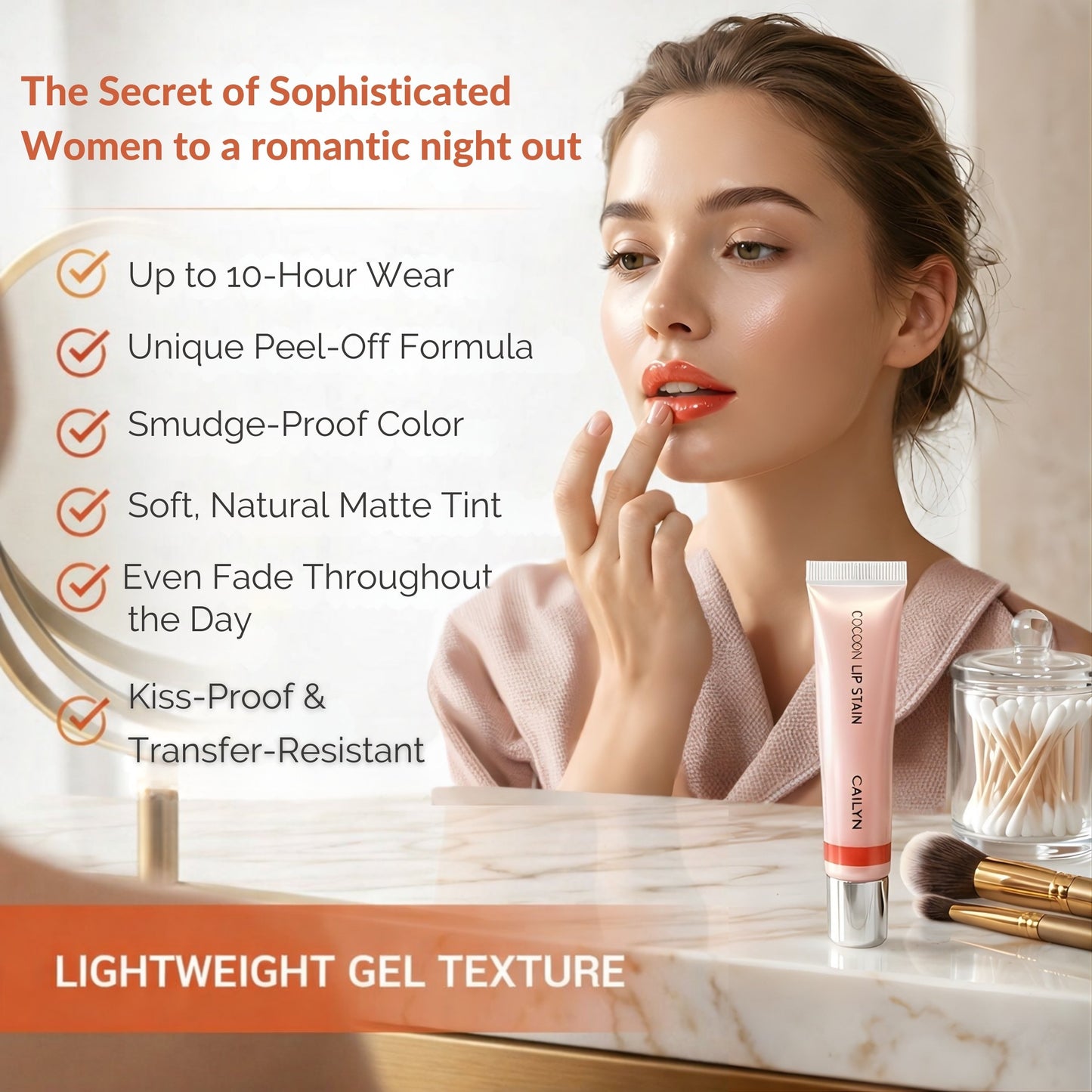 Cailyn Cocoon Lip Stain – Tantalizing Orange 0.53 oz | Long-Lasting Peel-Off Lip Tint