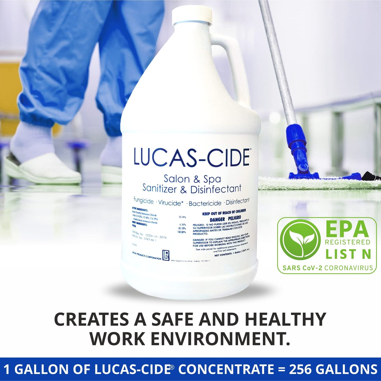 LUCAS-CIDE Salon and Spa Disinfectant Multipurpose Surface Sanitizer, Hospital Grade, EPA Disinfectant Cleaning Supplies Solution 128 Fl Oz - Blue…
