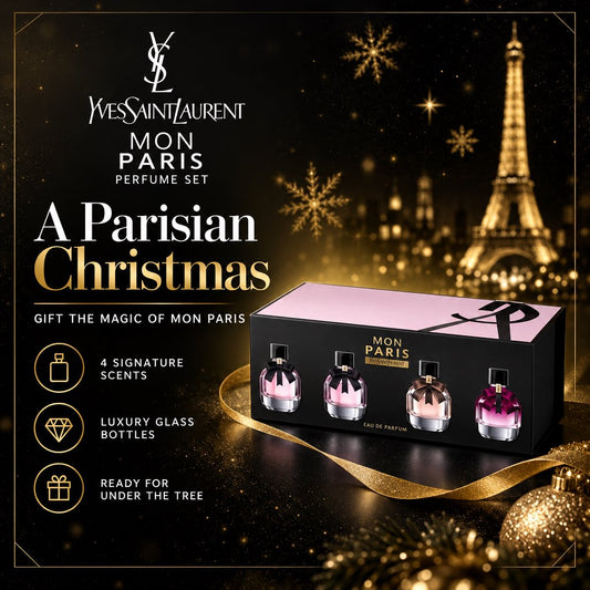 YSL MON PARIS 4 PCS MINI SET: MON PARIS 0.25 EAU DE PARFUM + MON PARIS 0.25 EAU DE PARFUM + MON PARIS LUMIERE 0.25 EAU DE TOILETTE + 0.25 INTENSEMENT 0.25 EAU DE PARFUM