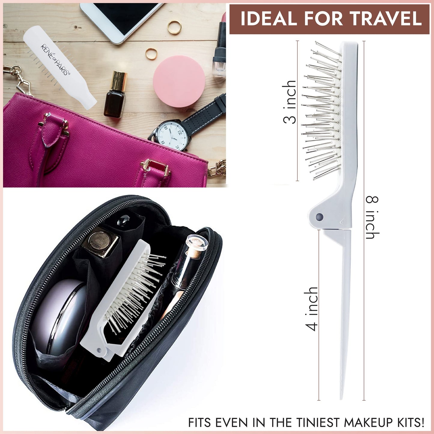 Foldable Wire Cushion Hair and Wig Brush -White- by Rene of Paris