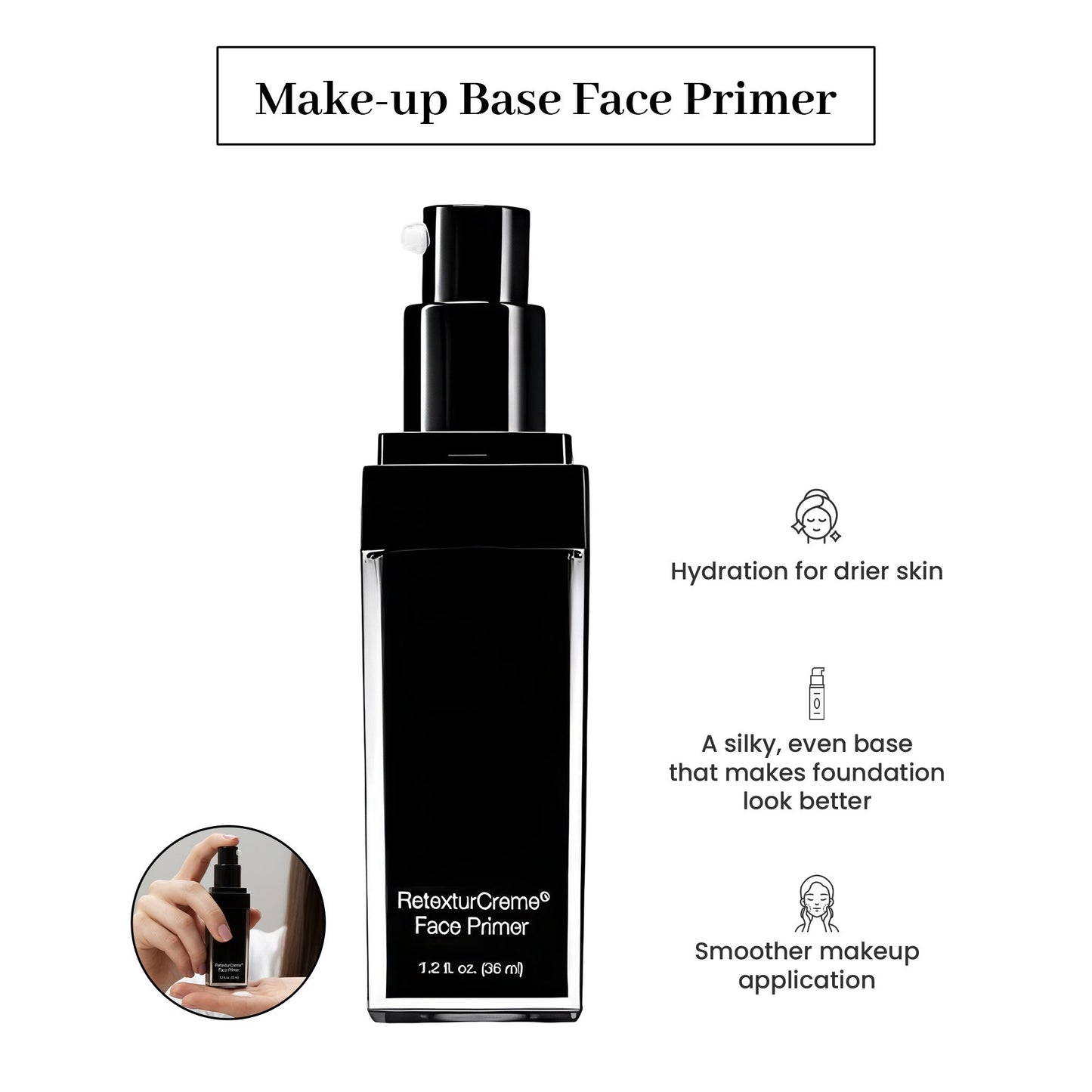 RetexturCreme Hydrating Face Primer - Makeup Extender with Pump, 1.2 oz