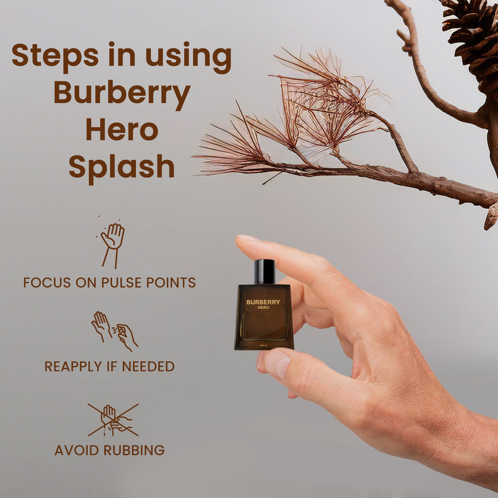 Burberry Hero EDP Mini Splash for Men 0.16 oz (5 ml) – Travel Size Designer Cologne, Woody Fragrance