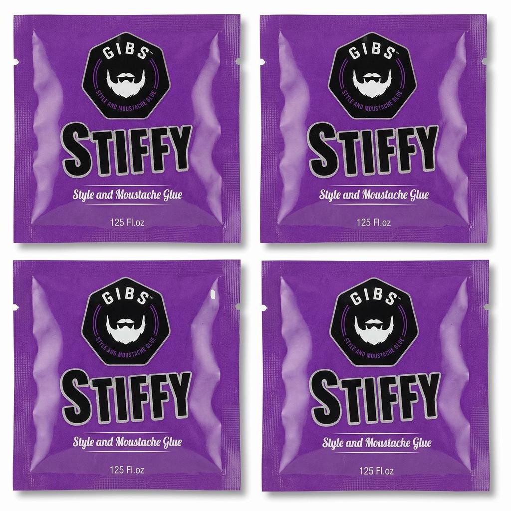 Gibs Stiffy Stache & Mohawk Glue Travel Packets 4 Pack 0.125 oz each