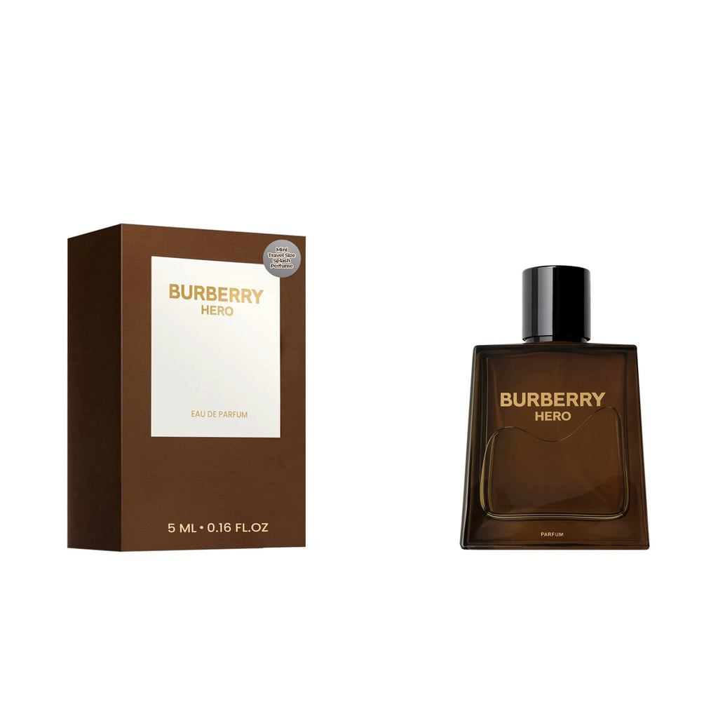 Burberry Hero EDP Mini Splash for Men 0.16 oz (5 ml) – Travel Size Designer Cologne, Woody Fragrance