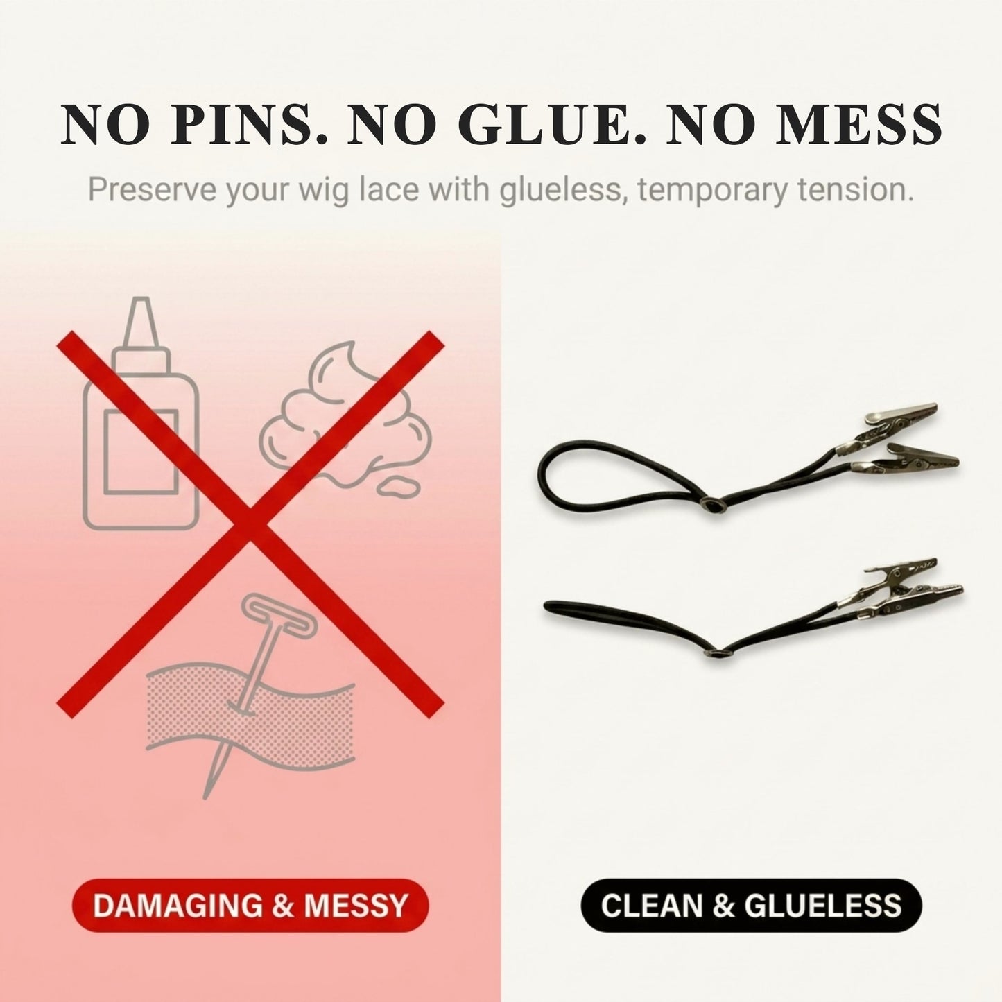 Wig Chin Strap, Soft Elastic, Strong Grip, Secures Wigs for Styling, Cutting & Brushing - Pack of 2