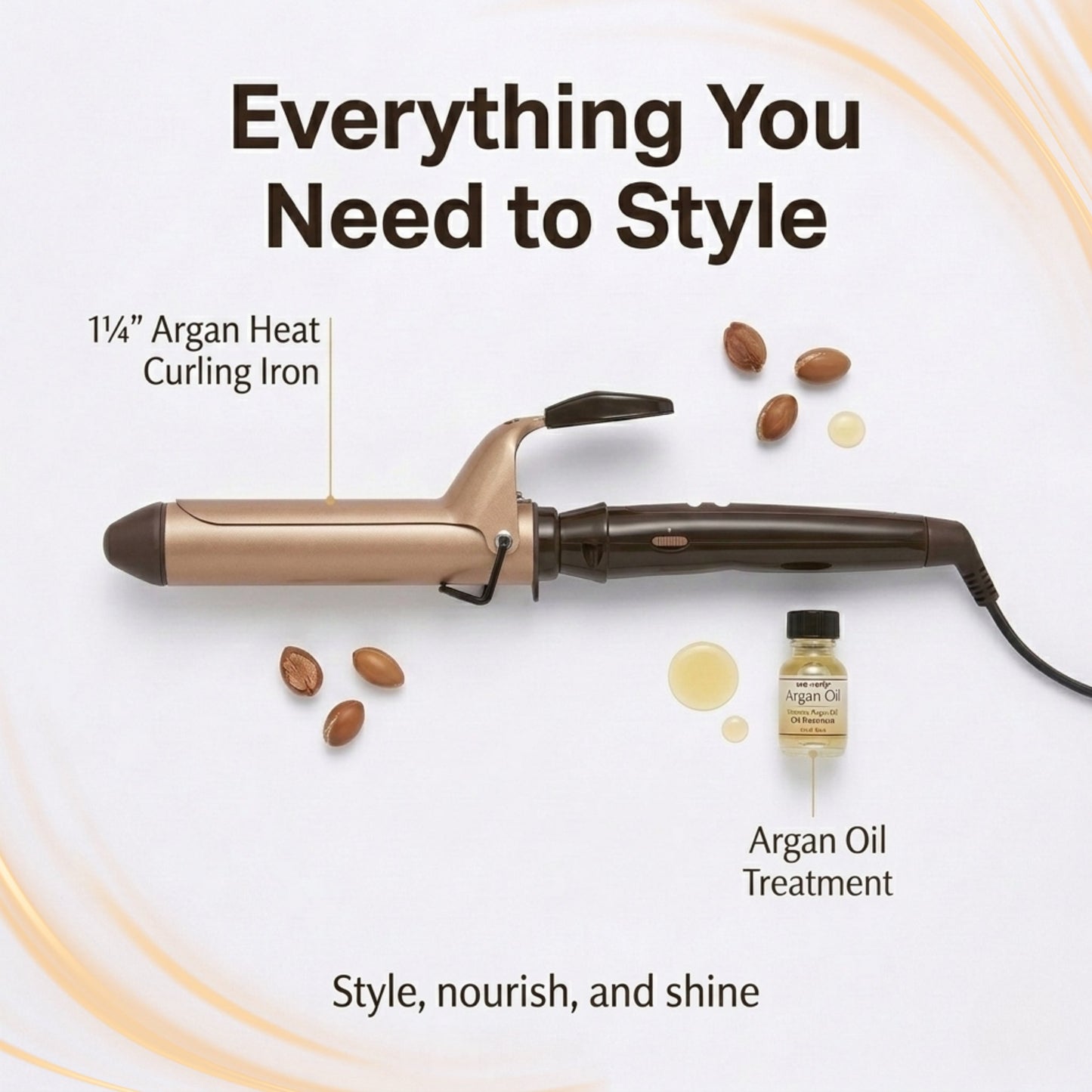 BaBylissPRO One ‘n Only Argan Heat Curling Iron 1.25” – Ceramic Barrel with Argan Oil, Up to 400°F