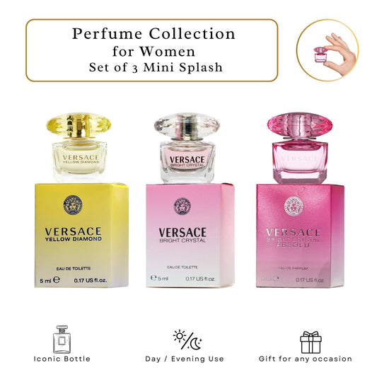 Versace 3-piece Miniatures Fragrance Collection - Bright Crystal Absolu, Bright Crystal, Yellow Diamond - Gift set for Women 0.17 fl oz each