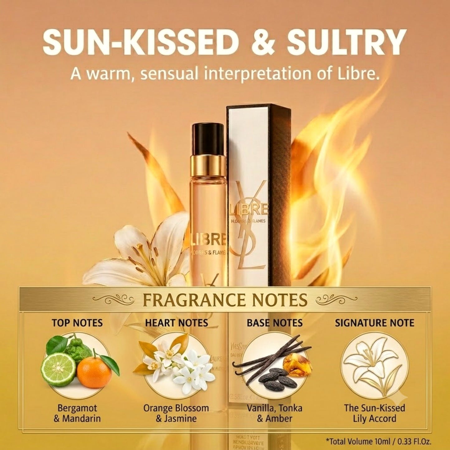 Yves Saint Laurent Libre Flowers & Flames Eau De Parfum Florale Spray for Women, Travel Size 0.33 Fl Oz