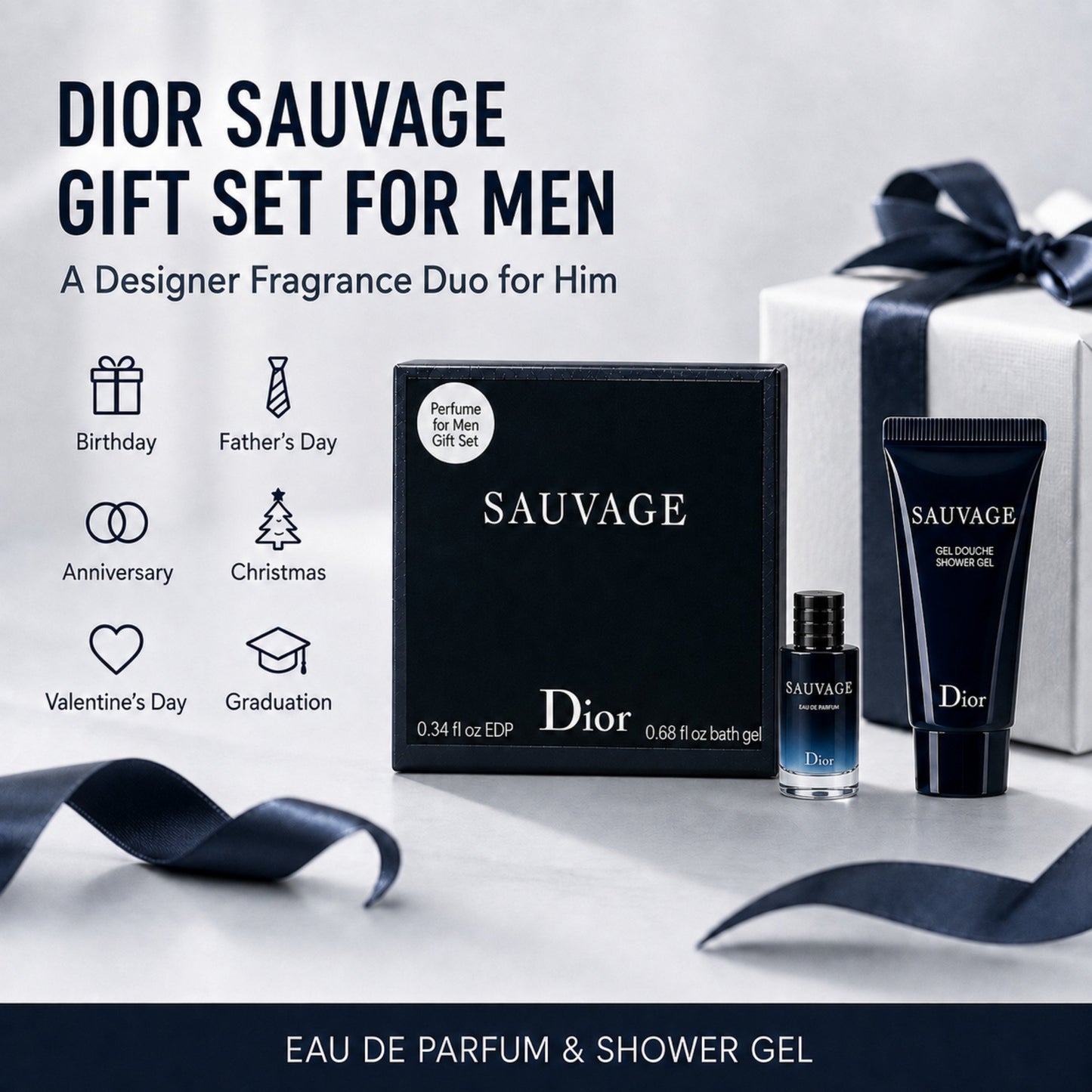 Dior SAUVAGE Perfume & Shower Gel Men Travel MINI SET (Perfume 10 ML / 0.34 Fl Oz & Shower Gel 20 ml)