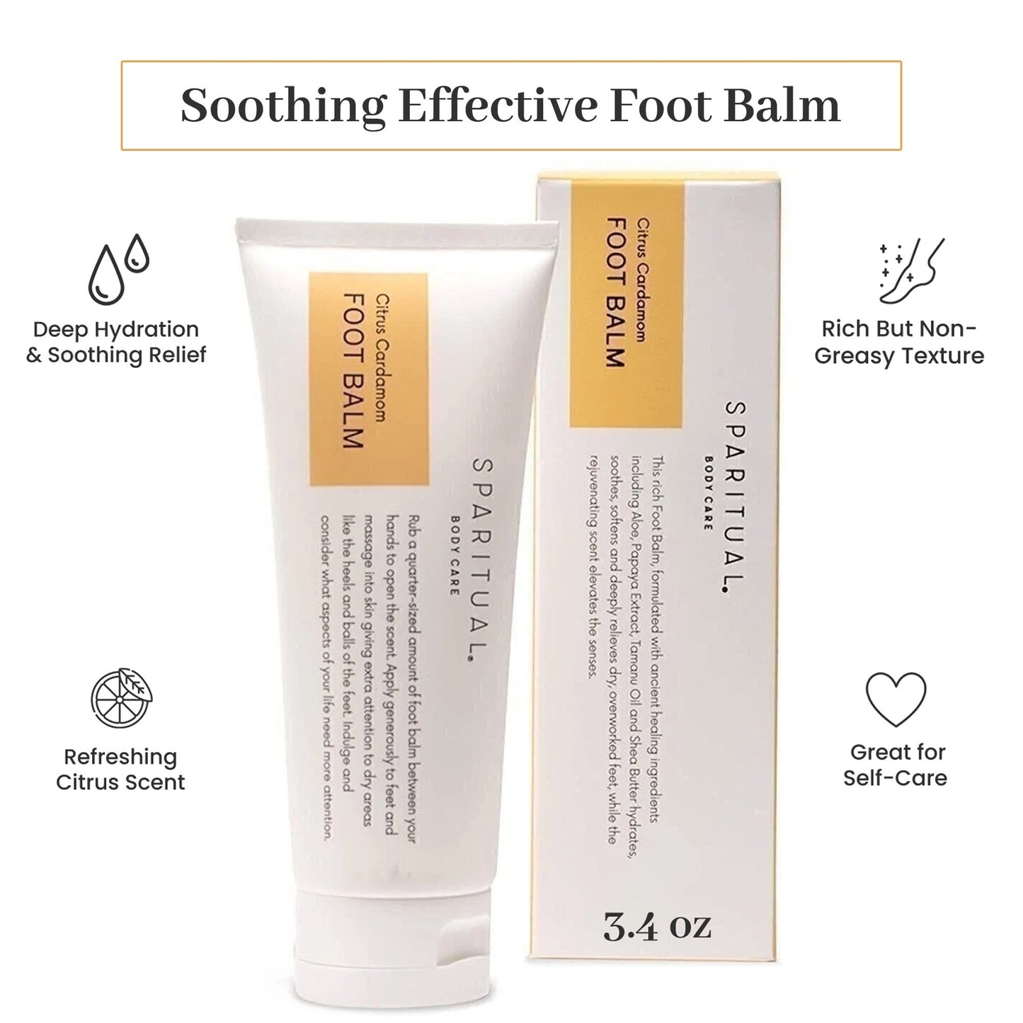 SpaRitual Citrus Cardamom Vegan Foot Balm For Dry Feet | 3.4oz | Natural, Hydrating, Soothing, Softening With Aloe Vera, Papaya Extract, Shea Butter