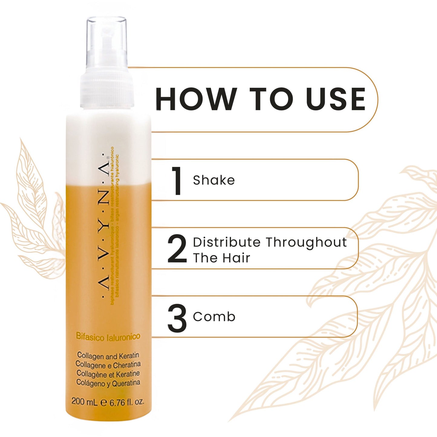 Avyna Bifasico Hyaluronic Hair Detangler Spray for Damaged Hair – 6.76 oz
