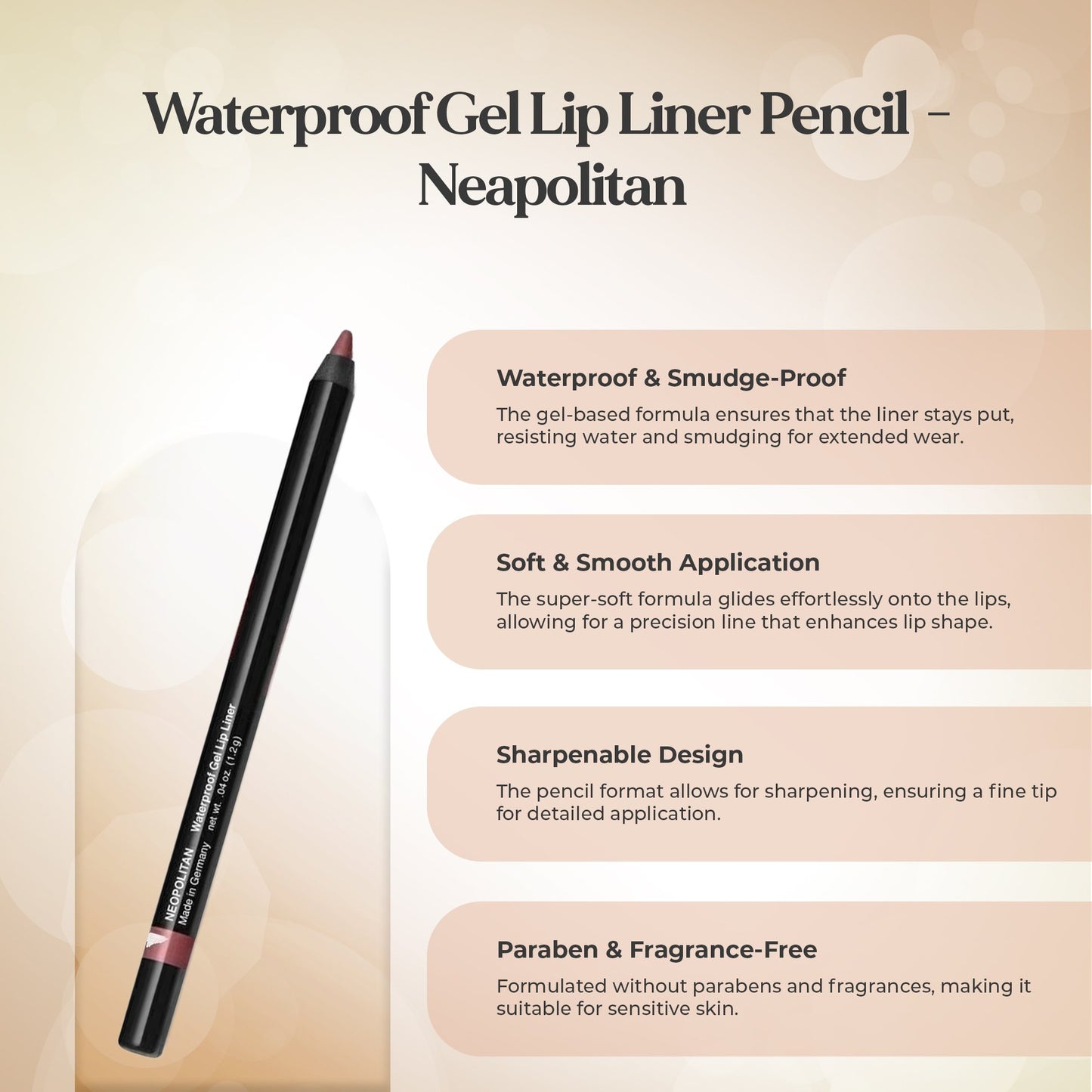 Waterproof Gel Lip Liner Pencil – Neapolitan | Smudge-Proof Precision Lipliner