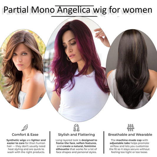 Cappuccino, Noriko Angelica Partial Monofilament Synthetic Wig by Rene of Paris + Wig Lift Comb