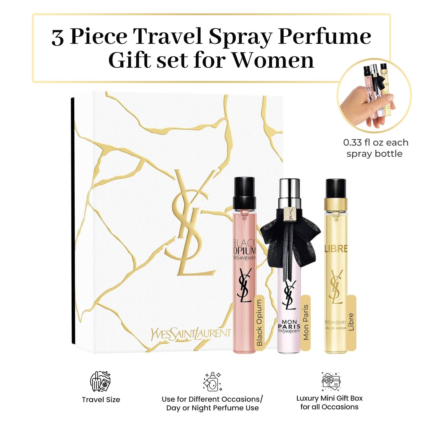 Yves Saint Laurent Perfume for Women EDP Mini Fragrance Travel Spray Gift Set (3 x 0.33 fl oz)