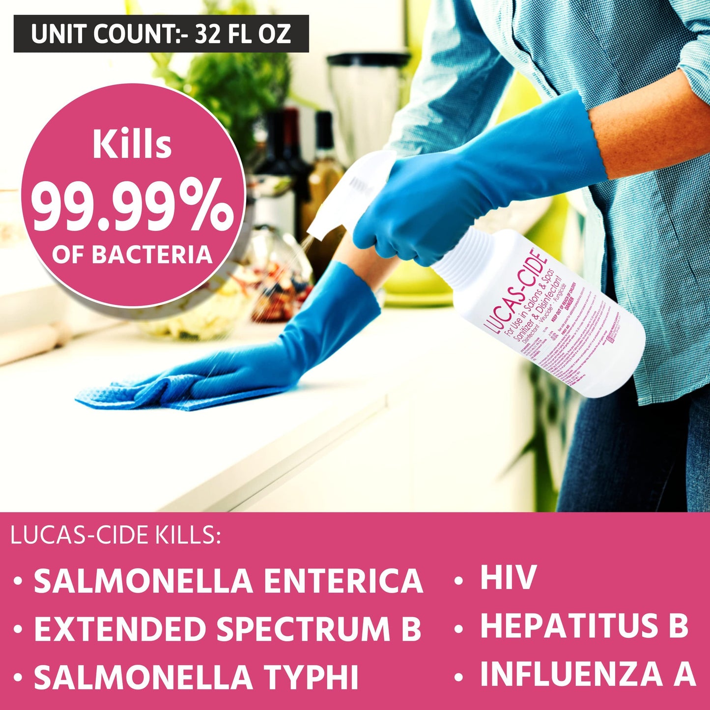 LUCAS-CIDE Salon and Spa Disinfectant Multipurpose Surface Sanitizer, Hospital Grade, EPA Disinfectant Cleaning Supplies Solution 1 Gallon - Pink…