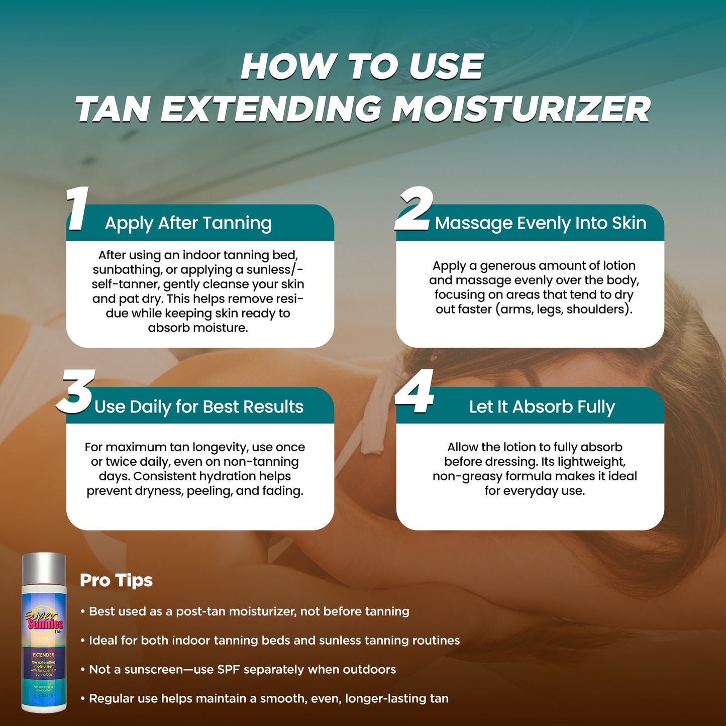 Super Sunnies Tan Extender Moisturizer Lotion with Tanogen HB – Indoor & Outdoor Tanning Lotion (8 oz)