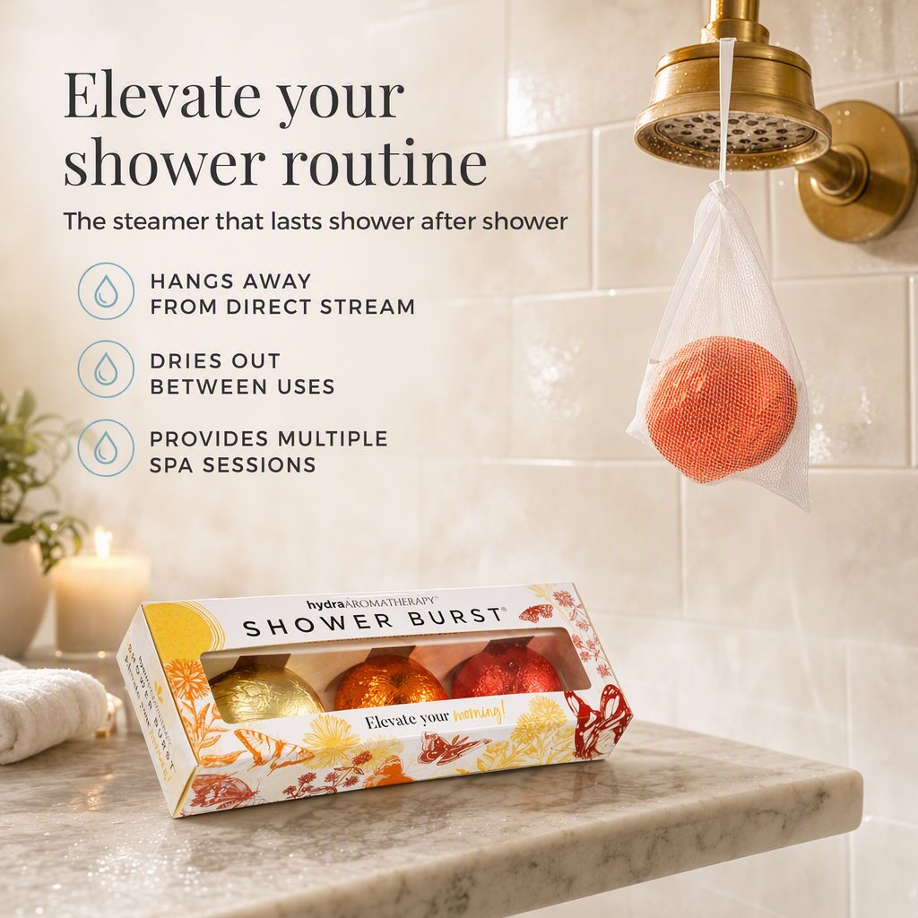 hydraAROMATHERAPY Shower Burst Tablets Essential Oil Steamers Made in USA, 3 Pack (2 Ounces Each), Deck the Halls