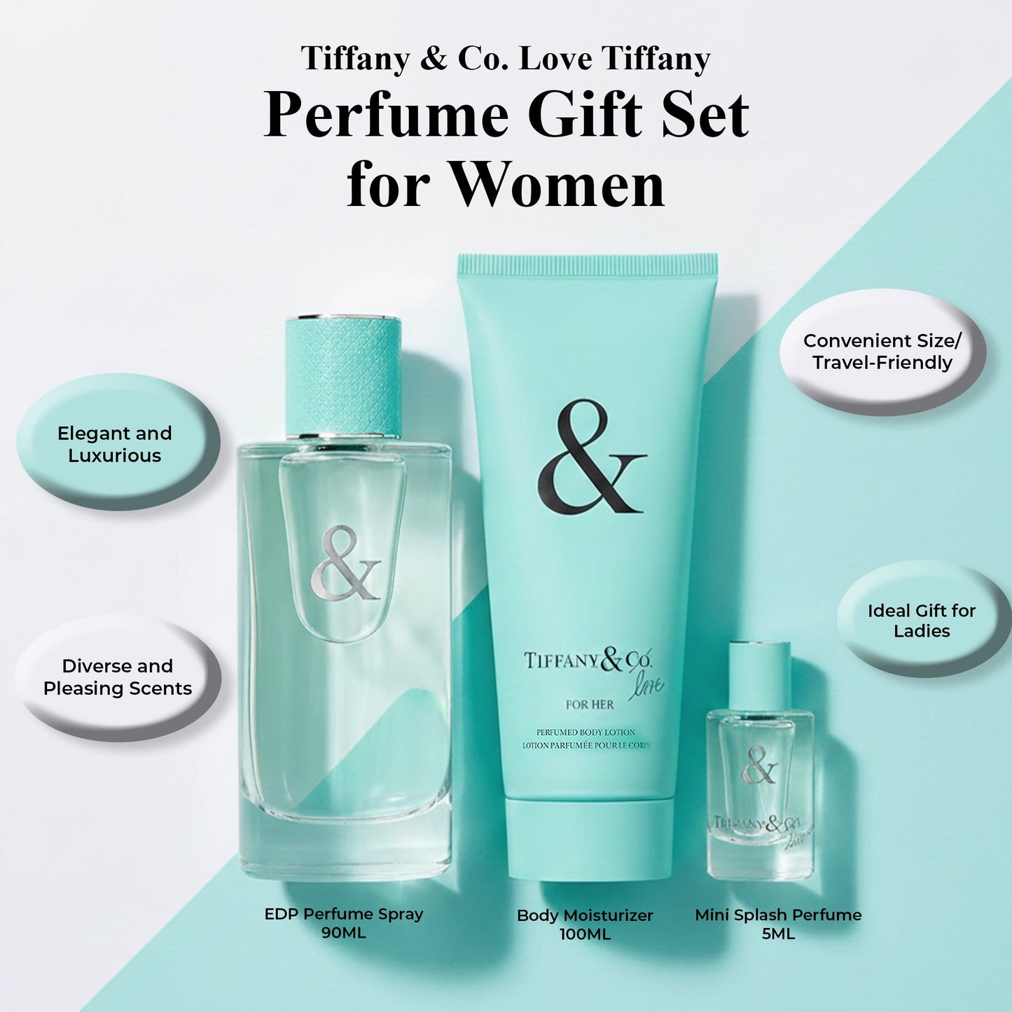 Tiffany & Co. Love Perfume Gift Set for Women – 3 oz EDP, 0.17 oz Mini, 3.3 oz Body Lotion