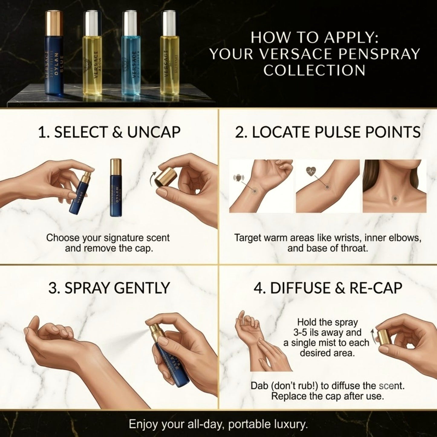 Versace Perfume for Men Variety 4-Piece Gift Set – Mini EDT Pen Sprays, 0.17 Ounce Each