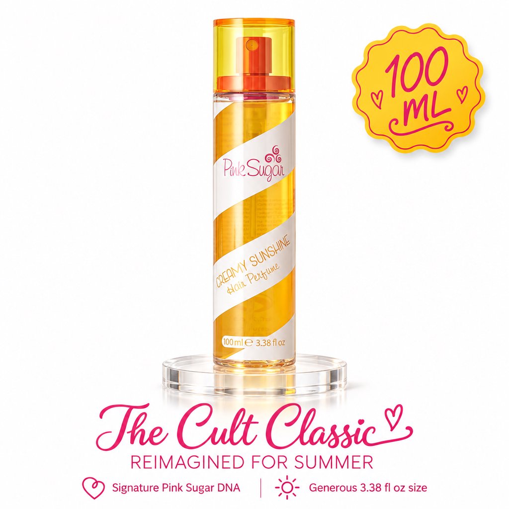Aquolina Pink Sugar Creamy Sunshine Hair & Body Mist Spray, Sweet Fragrance Spray for Women, 3.38 oz