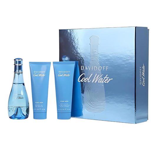 Cool Water by Zino Davidoff for Women - 3 Pc Gift Set 3.4oz EDT Spray, 2.5oz Gentle Shower Breeze, 2.5oz Moisturizing Body Lotion