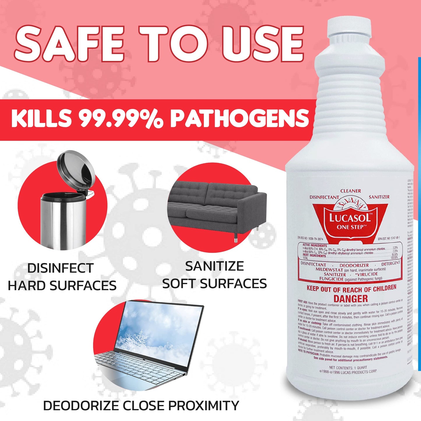 Lucasol One Step Disinfectant, 1 Quart (32 Ounce) Disinfectant, All Purpose Cleaner Disinfectant Spray For Hospitals, Barber Supplies, Household Essentials, School, Salons, Household Cleaning And More