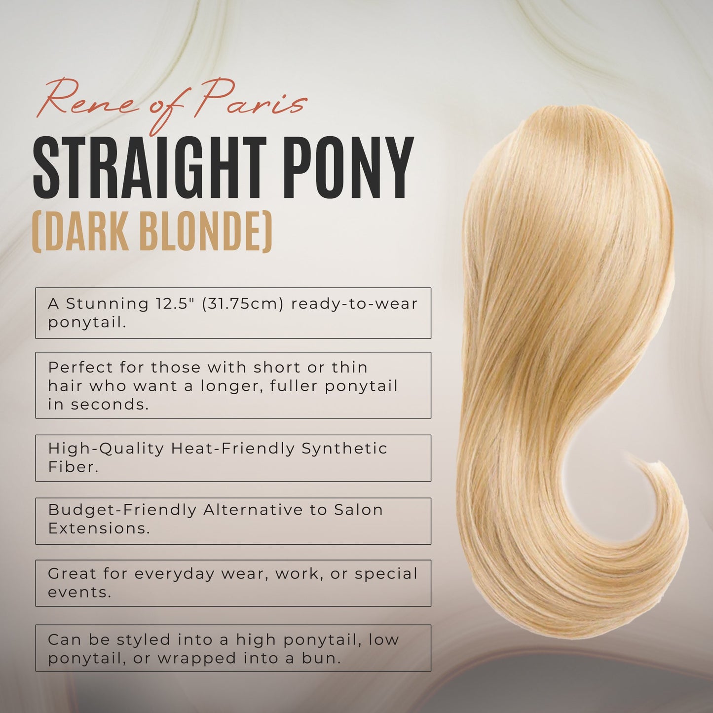 Rene of Paris Straight Ponytail Hair Extension – Dark Blonde Synthetic Clip-In