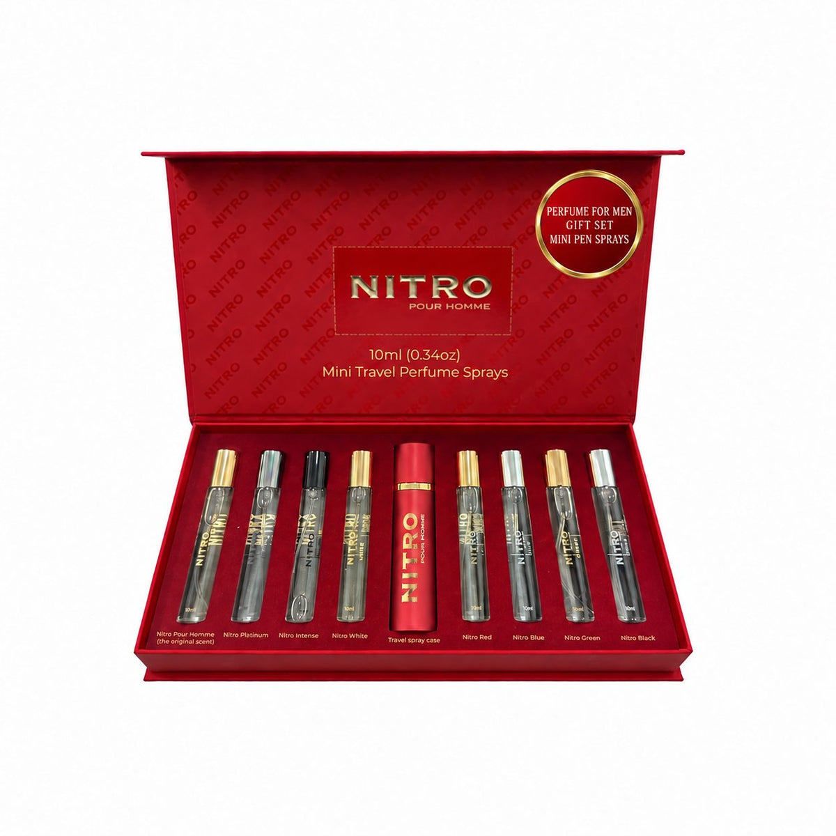 Dumont Nitro Pour Homme Perfume Discovery Set for Men Mini Travel Sprays 8 x 0.34 Fl Oz