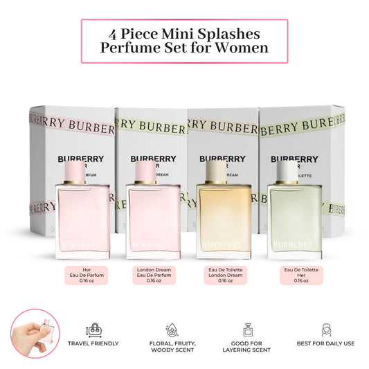 Burberry Her Miniature Coffret Set for Women – 4 Piece Perfume Collection (0.16 oz Each)