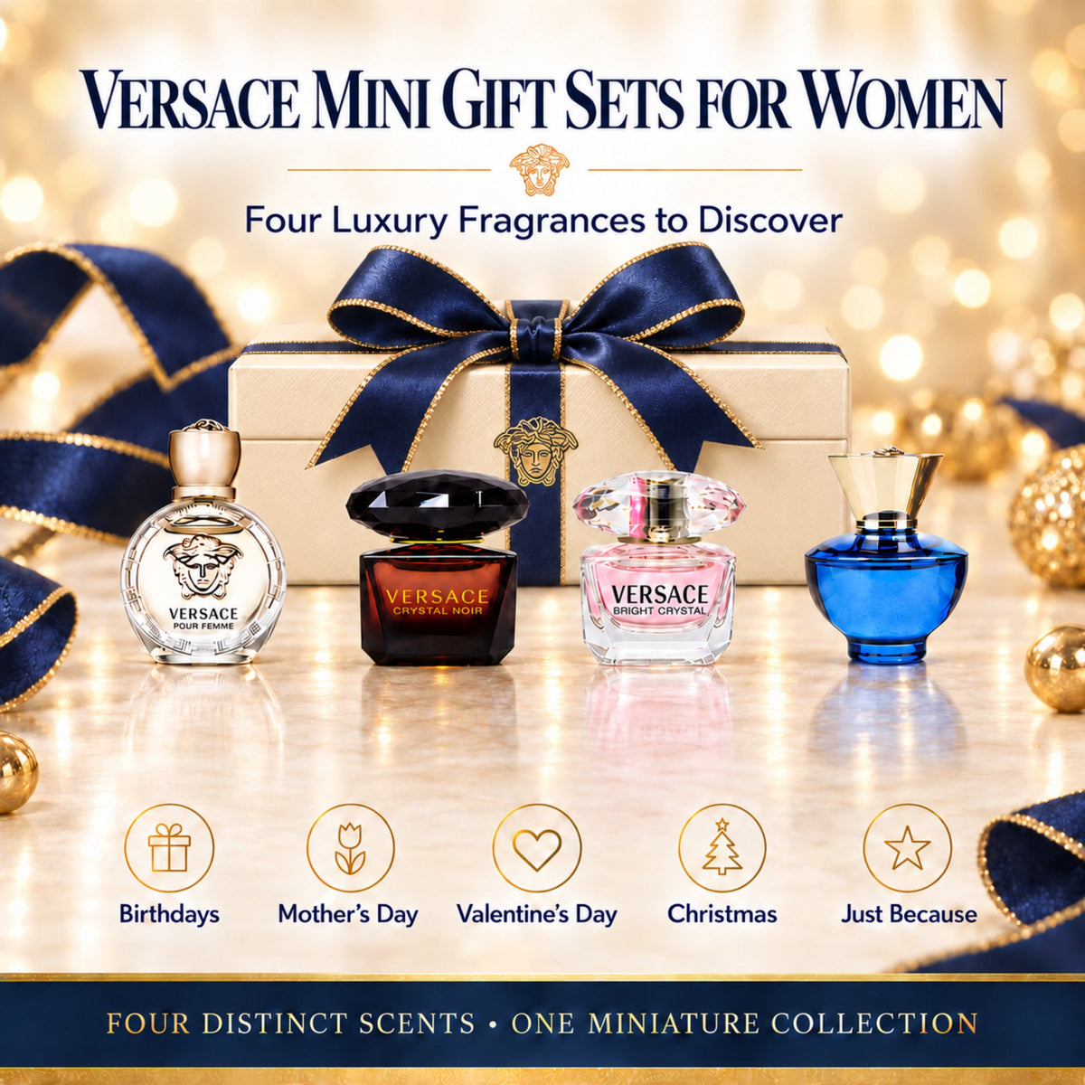 Versace Gifts & Sets Womens Mini Set (Crystal Noir/Bright Crystal/Eros Pour Femme EDT, Pour Femme Dylan Blue EDP)
