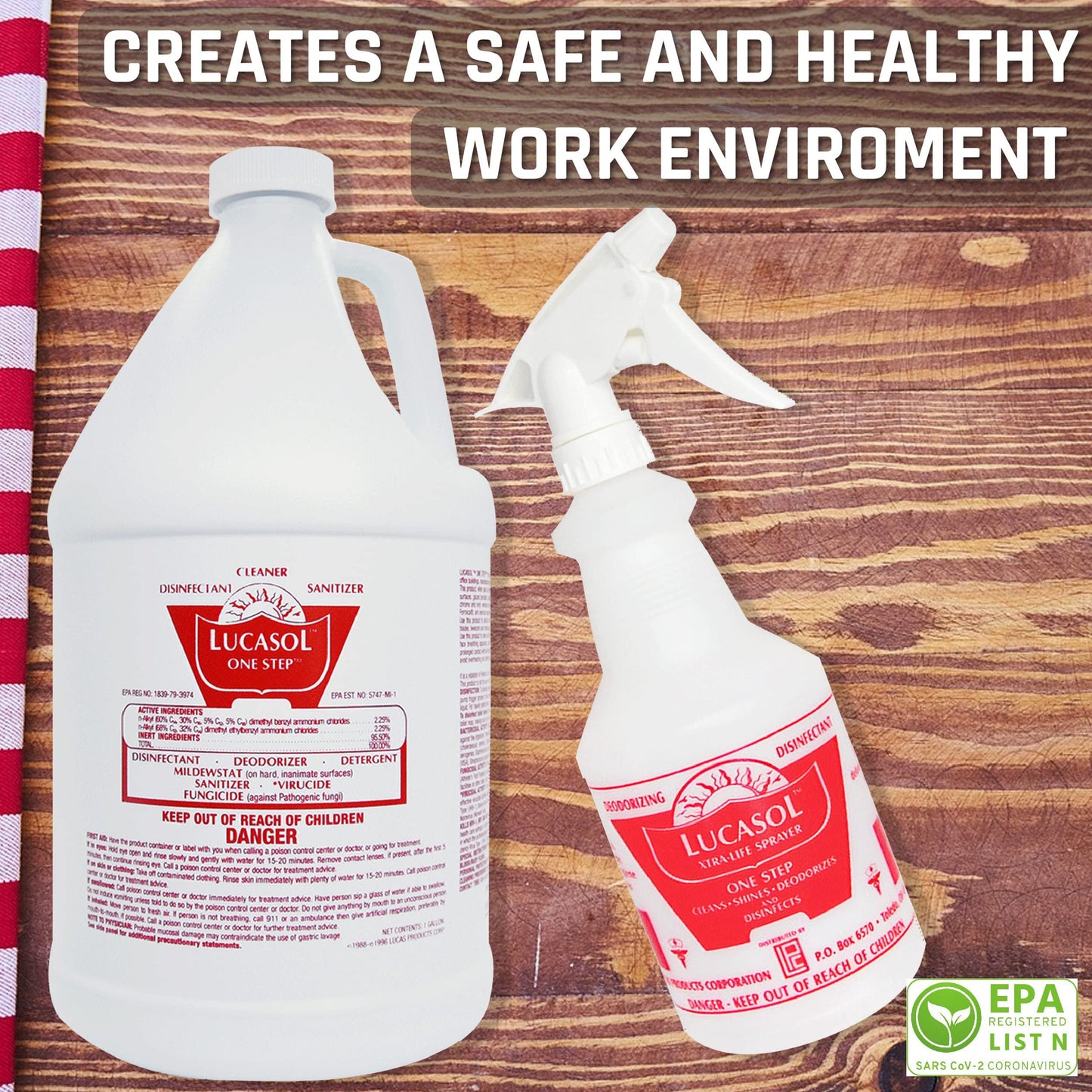 Lucasol One Step Disinfectant, 1 Gallon Disinfectant & 24 Oz. Cleaner Spray Bottle Combo, All Purpose Cleaner Disinfectant Spray For Hospitals, Schools, Salons, Household Cleaning And More