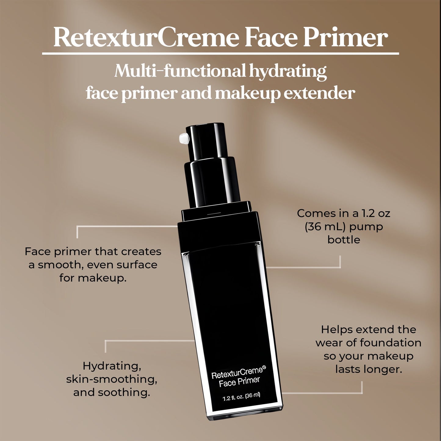 RetexturCreme Hydrating Face Primer - Makeup Extender with Pump, 1.2 oz