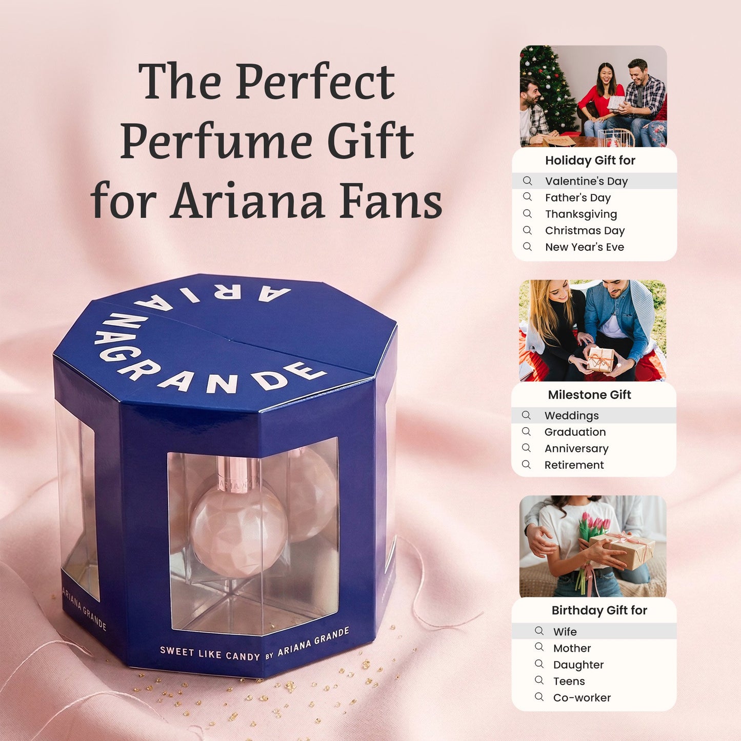 Ariana Grande 4 Piece Gift Set Eau De Parfum Splash Sweet Like Candy, Moonlight, Ari, Sweet Like Candy Limited Edition - 0.25 FL OZ / 7.5 ML (4X)