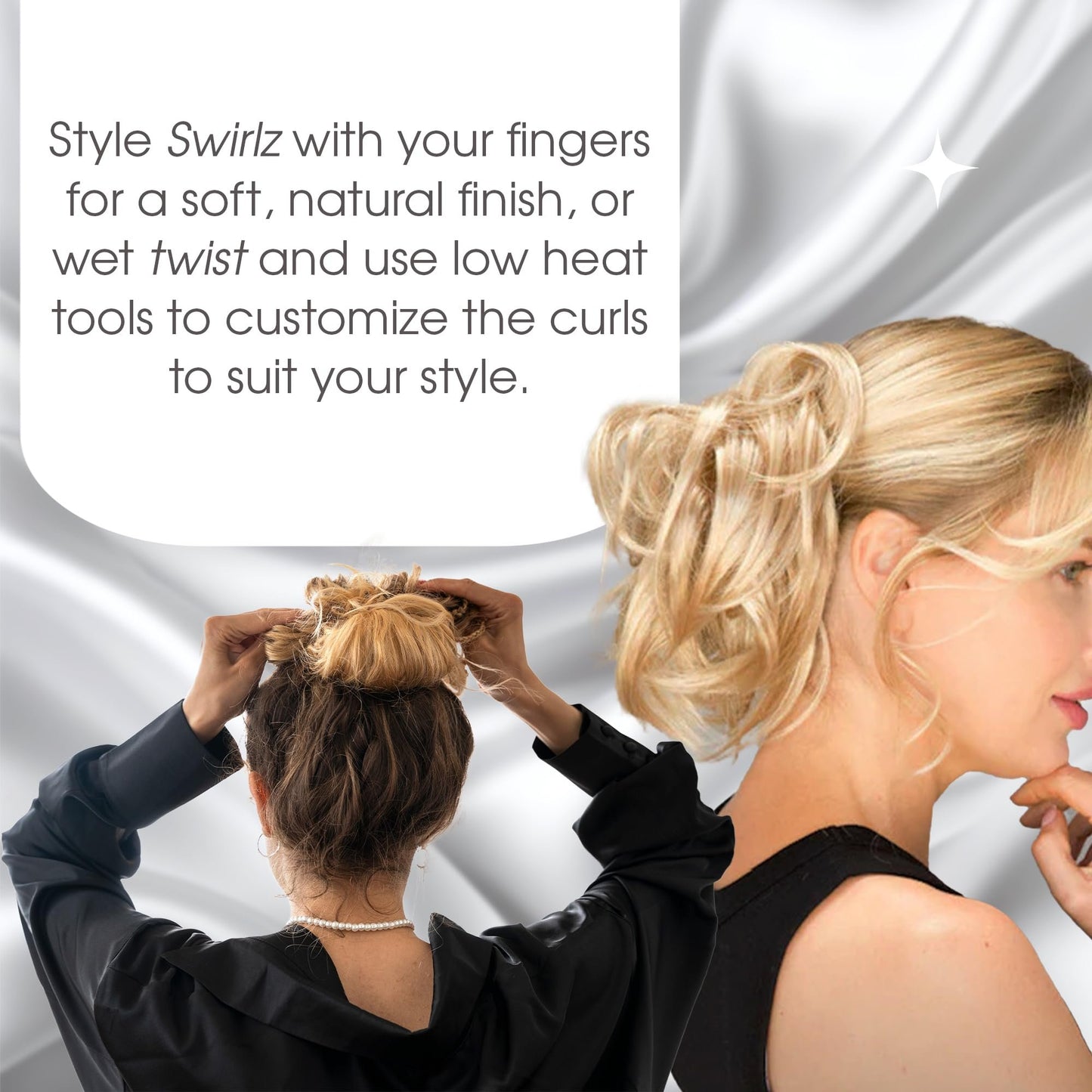 Rene of Paris Swirlz Messy Bun Hair Piece – Frosted Synthetic Clip-In Bun