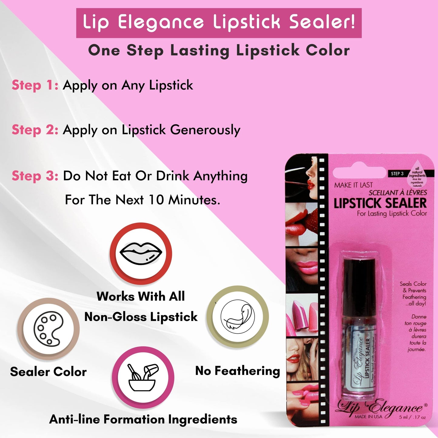 Lip Elegance Lipstick Sealer – Long Lasting Waterproof Lip Lock (0.17 Fl Oz)