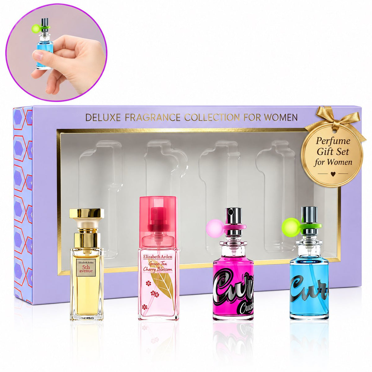 Elizabeth Arden & Curve Mini Perfume Gift Set for Women – Travel Spray Collection (0.5 fl oz)