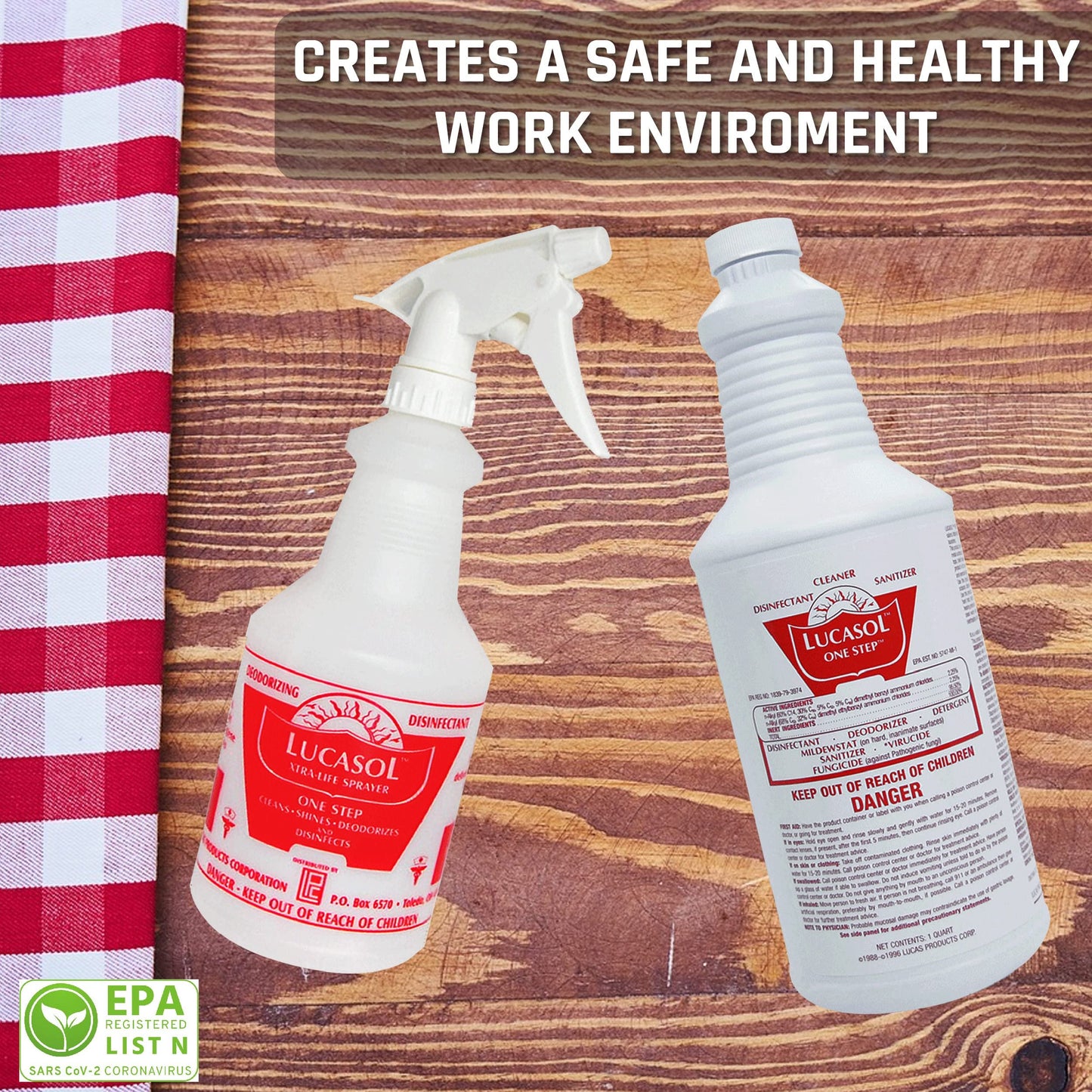 Lucasol All Purpose Cleaner, One Step Disinfectant for Hospitals, Schools, Salons, Household Cleaning and More. (32 oz)