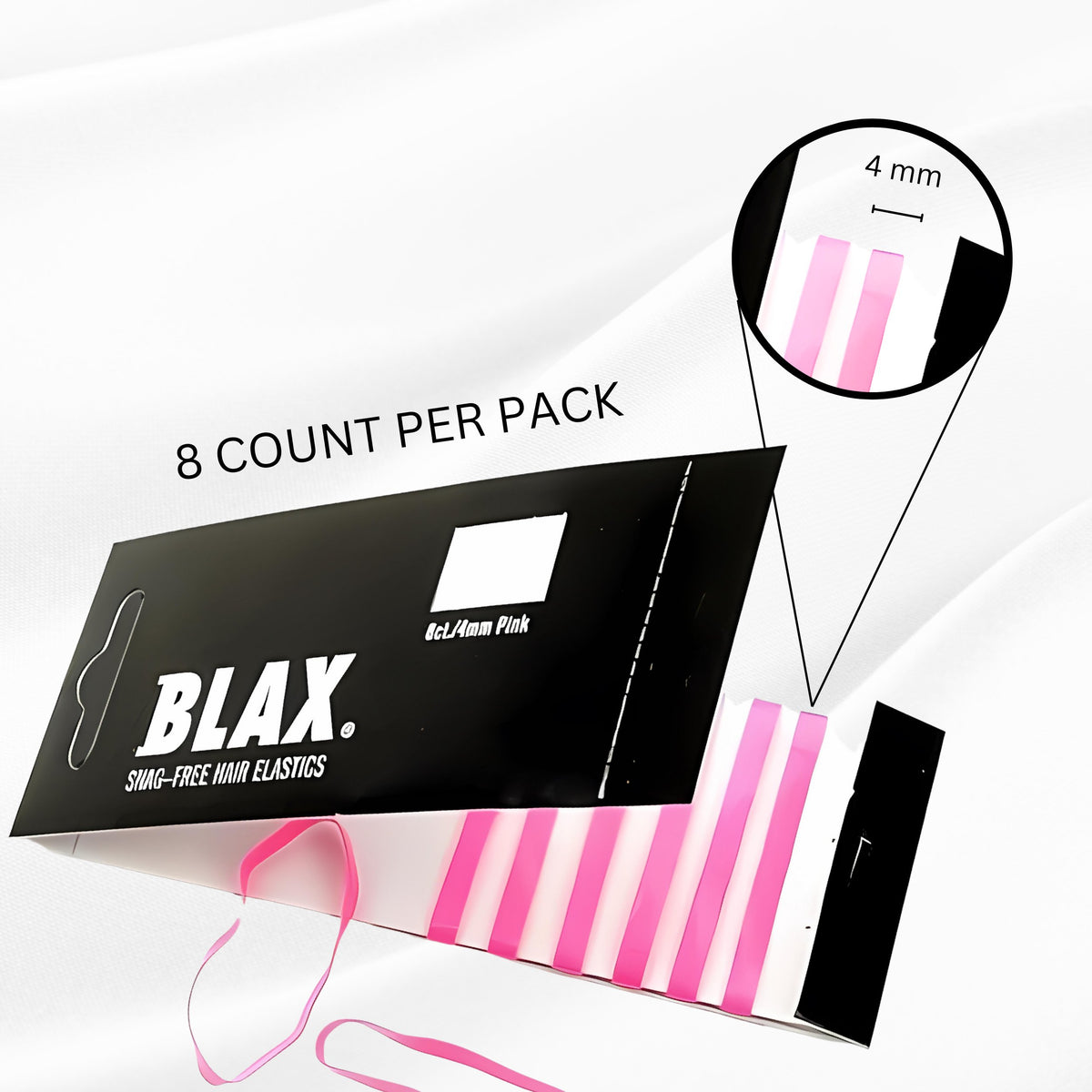 >Blax Pink Hair Elastics – 4mm Snag-Free Seamless Hair Ties (8 Count