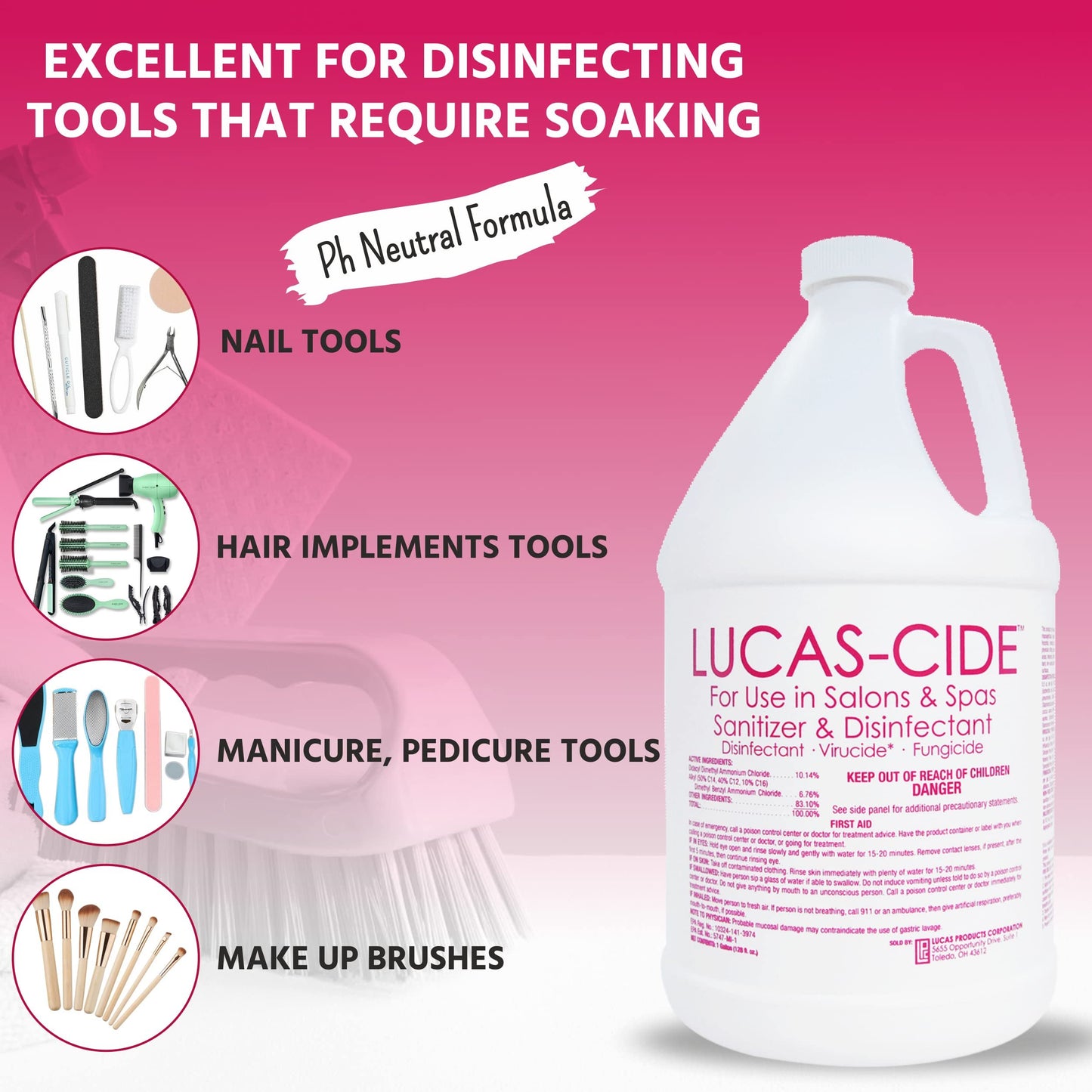 LUCAS-CIDE Salon and Spa Disinfectant Multipurpose Surface Sanitizer, Hospital Grade, EPA Disinfectant Cleaning Supplies Solution 1 Gallon - Pink…