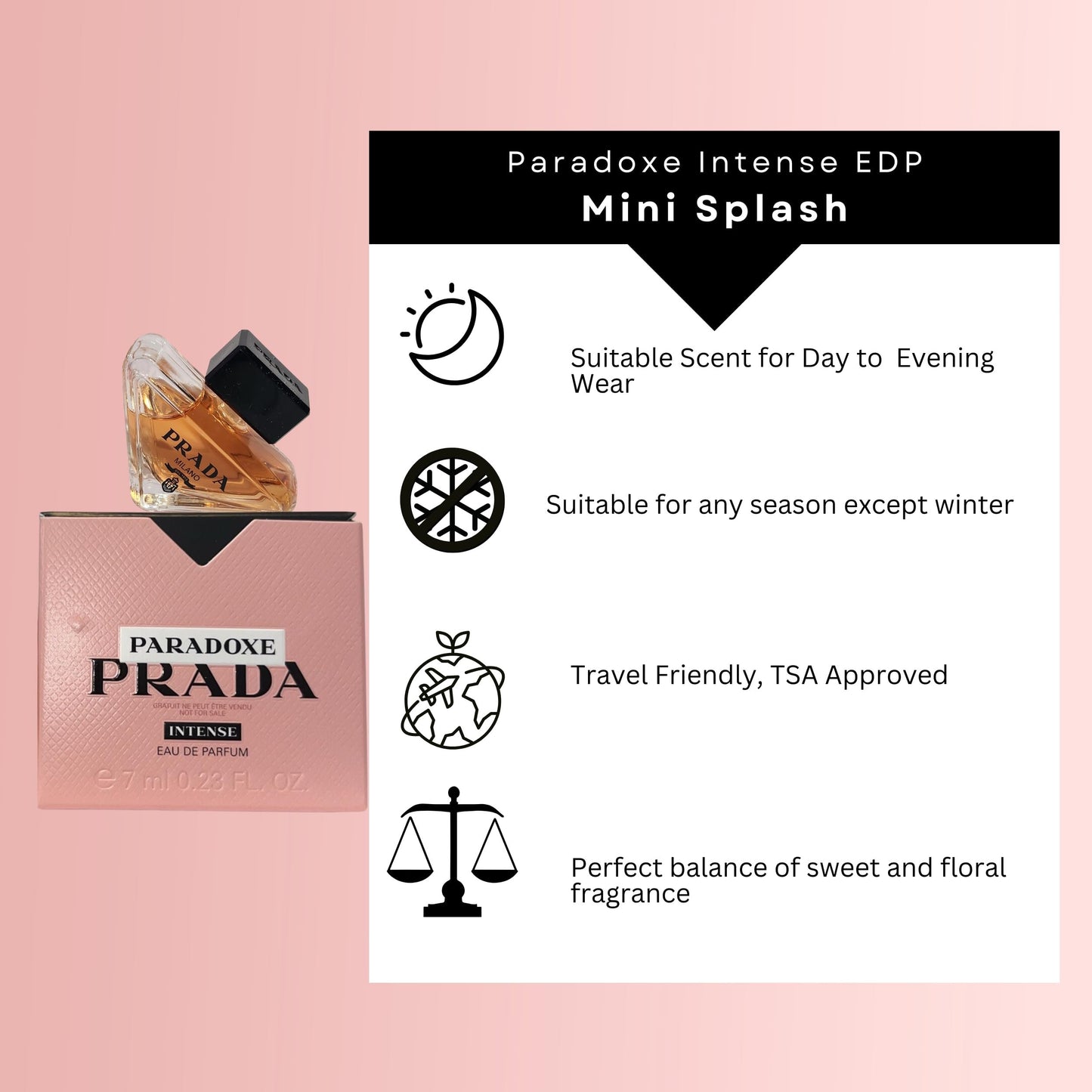 Prada Paradoxe Intense Perfume For Woman Mini EDP Travel Splash 0.23 Fl Oz