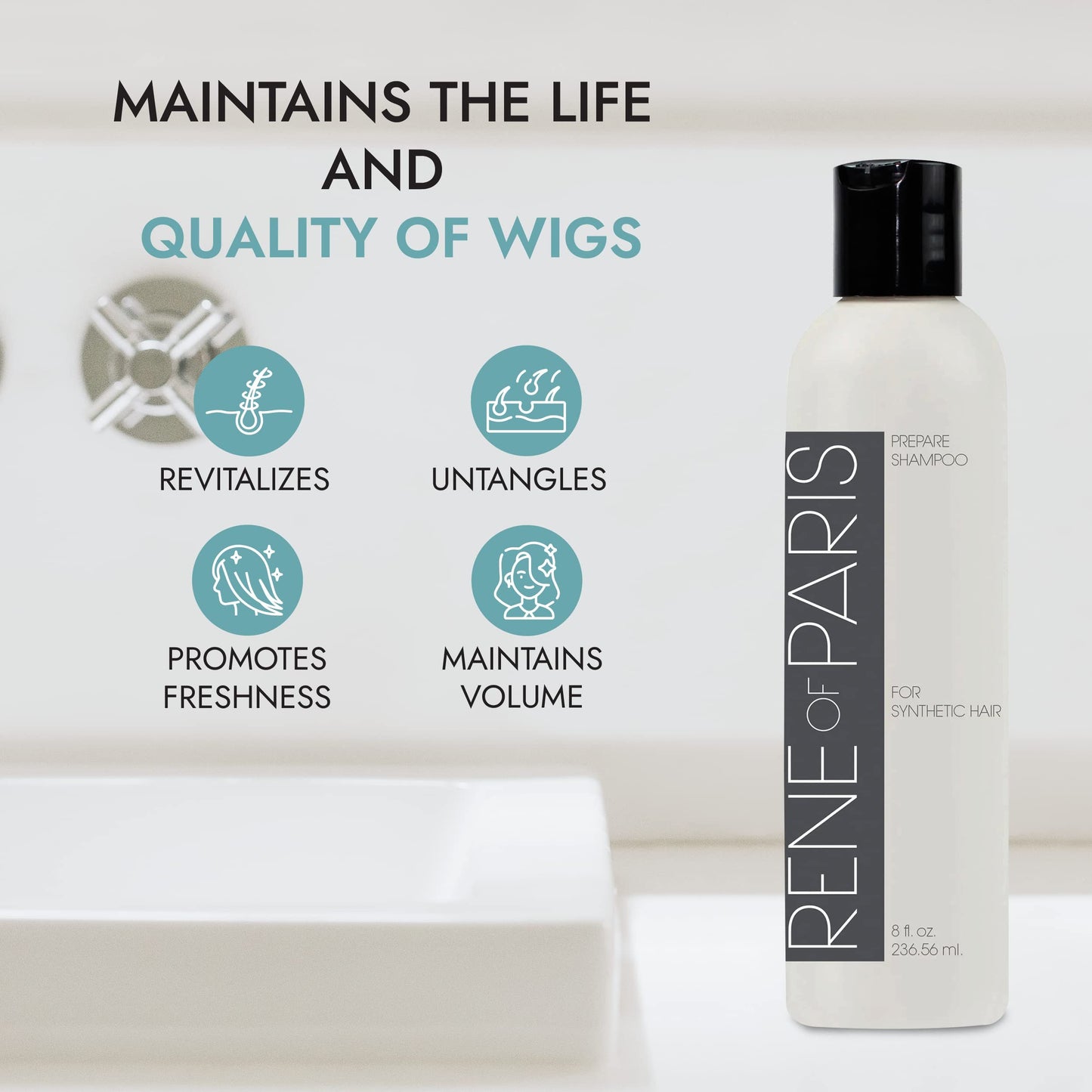 Wig Shampoo for Synthetic Wigs/Hair by Rene of Paris 8 oz.