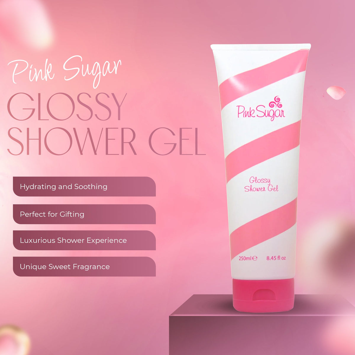 Aquolina Pink Sugar Glossy Shower Gel for Women – Scented Body Wash (8.45 oz)