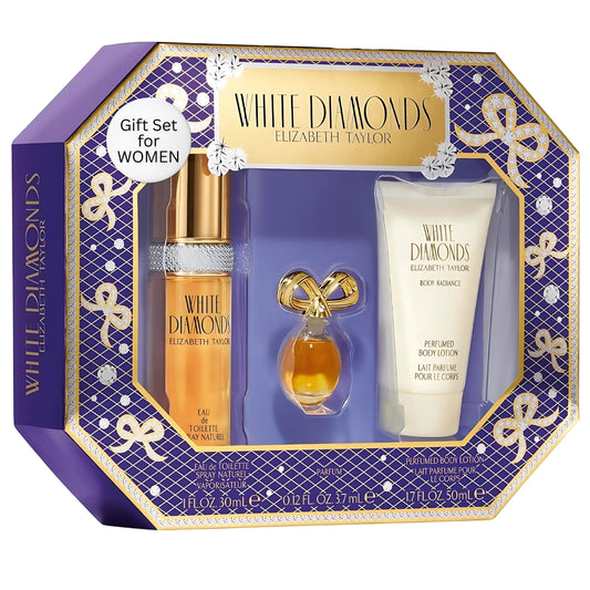 Elizabeth Taylor White Diamonds Women's Perfume Set, Body Lotion, Eau de Toilette & Parfum 3 Piece Set