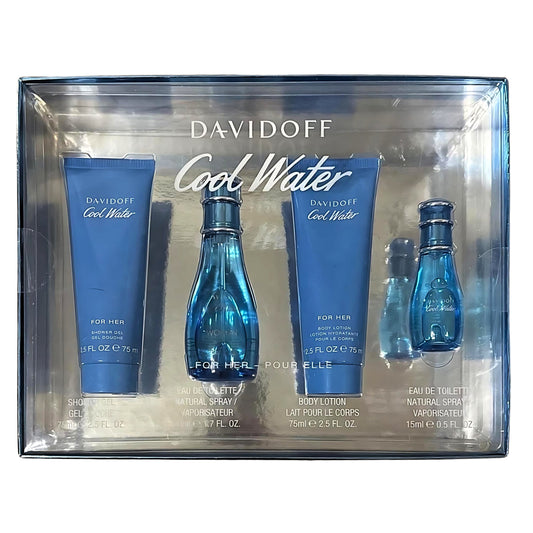 Cool Water for Women By Davidoff Perfume Gift Set- 4Pcs