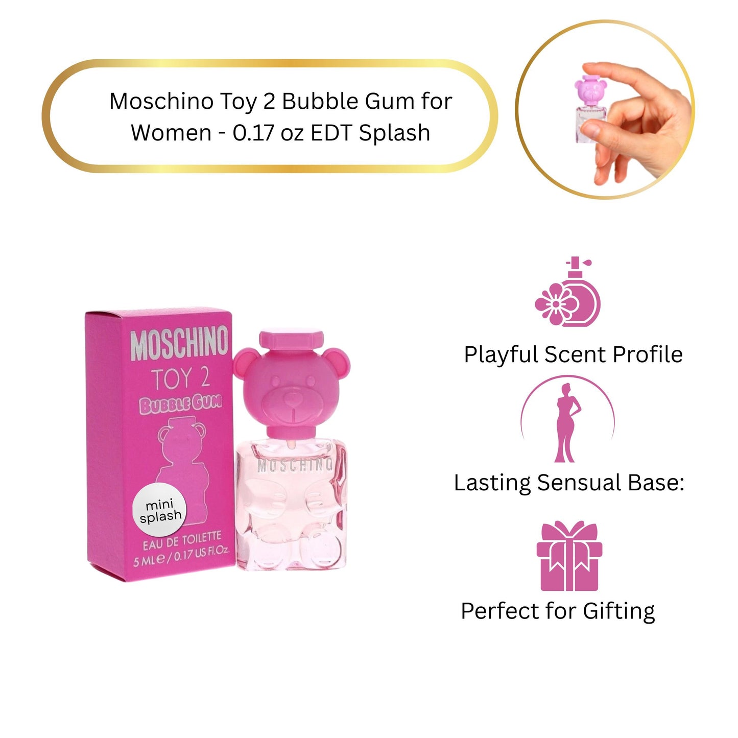 Moschino Toy 2 Bubble Gum Mini EDT for Women 0.17 oz – Travel Size Sweet Fruity Floral Perfume