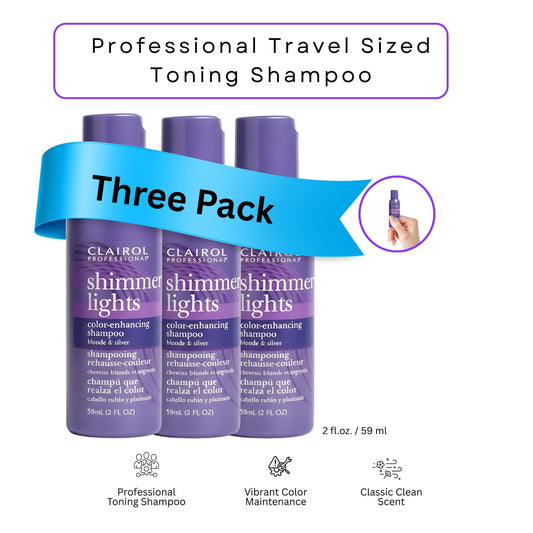 Clairol Shimmer Lights Purple Shampoo – 2 oz Travel Size (3 Pack) for Blonde, Silver & Gray Hair