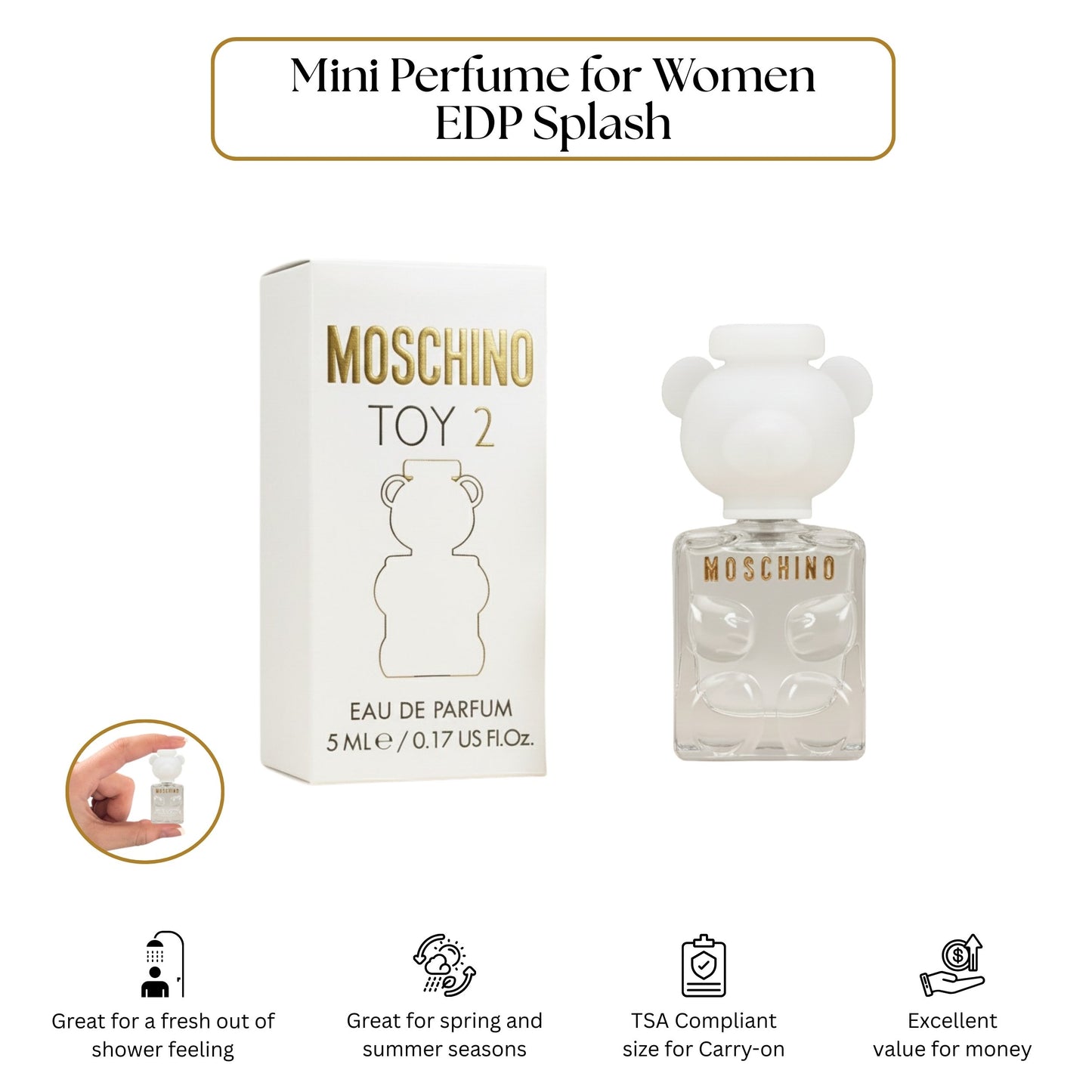 Moschino Toy 2 Mini EDP for Women 0.17 oz – Travel Size Designer Perfume, Floral Woody Musk Fragrance