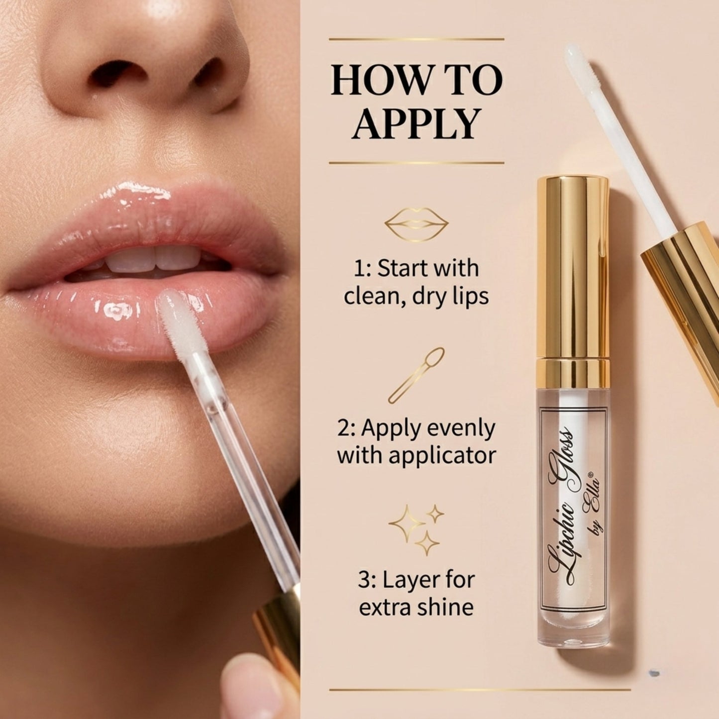 Lipchic Gloss by Ella International Applicator for Flawless Lips 10ml .34oz.