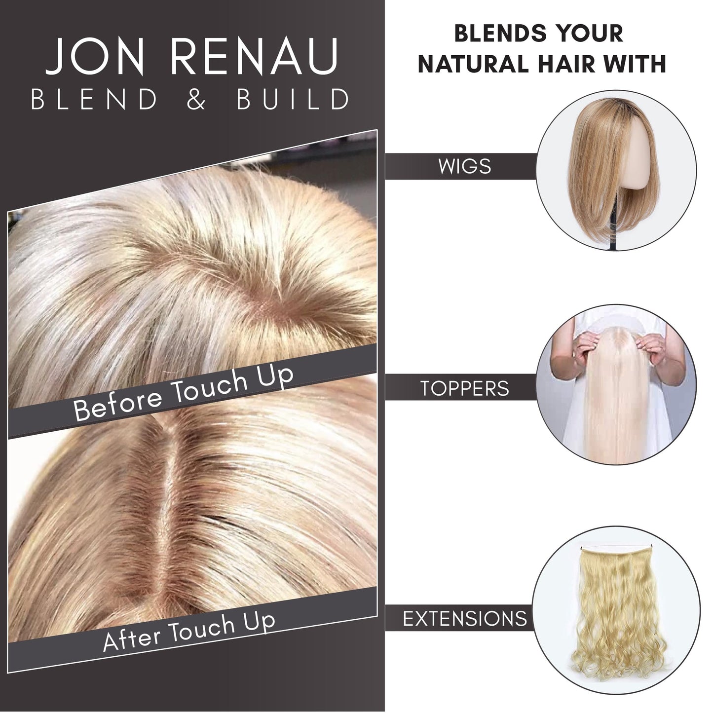Jon Renau Blend and Build Root Touch Up - Root Spray for Human Hair, Wigs and Toppers - Blonde - 2.5 fl. oz. Also for Synthetic Wig and Extensions